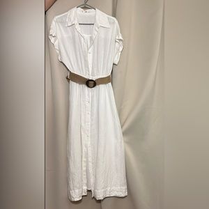 Mango white 100 % linen, belted shirt dress 🤍